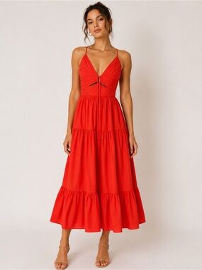 Ulla Johnson Orange Cotton Tiered Cutout Dress Size 0